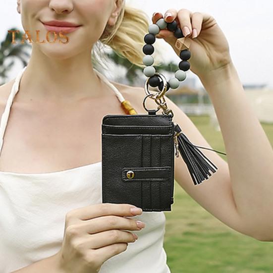 Наручний брелок із блокуванням радіочастотної ідентифікації Гаманець із 6 слотами для карток Гаманець Браслет із китицями з бісеру Брелок із штучної шкіри Браслет