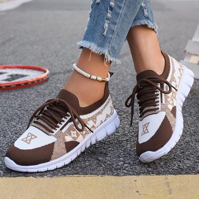 Breathable Fabric Knit Comfort Sneakers - Women's Casual Slip-On All-Season Walking Flats - EVA Sole Non-Slip Athletic Running Footwear