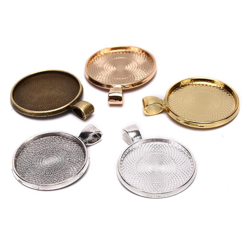10Pcs Alloy Pendant Blank Setting Tray Glass Cabochons Diy Craft Jewelry Making