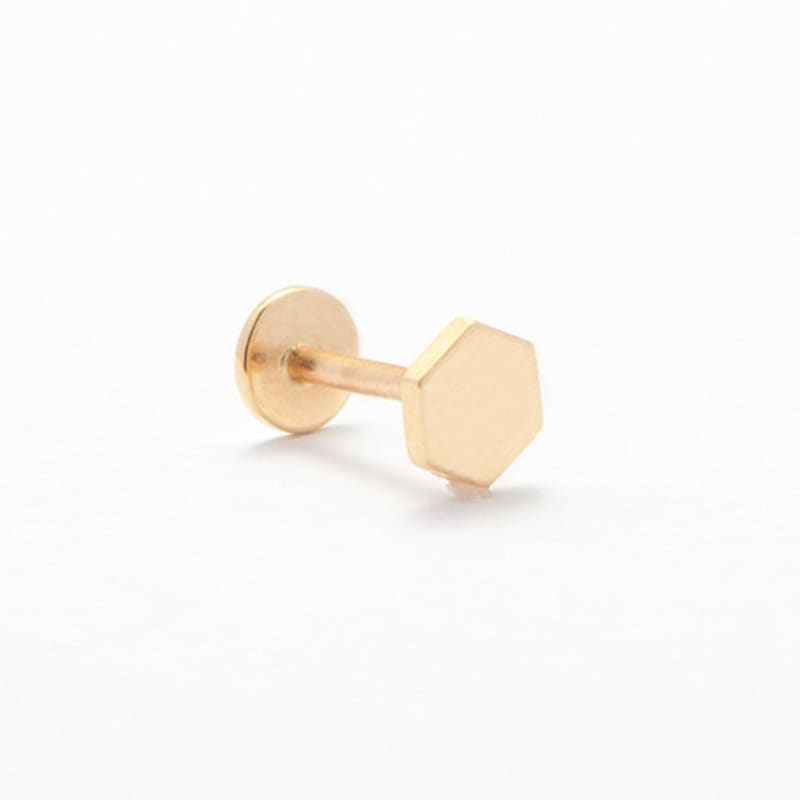 LUNNE 14k Hexagon Labret Tragus Piercing (14K Gold) #W04