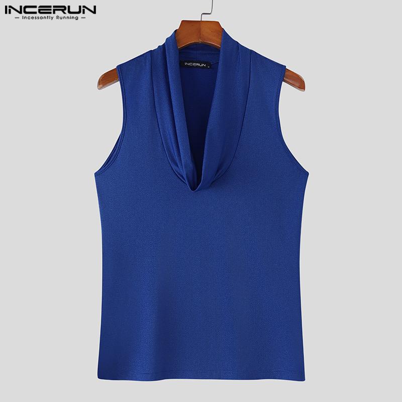 INCERUN Men Summer Low-Cut Swing Collar Sleeveless Thin Casual Tank Tops