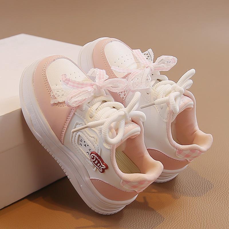 Girls Cute Cartoon Embroidery Bow Thick Sole Casual Skate Sneakers 30 розовый