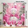 Set Of 2 Jit Pink Cartoon Snowman Curtains Christmas Window Decor Polyester Home Curtain With Rod Pocket