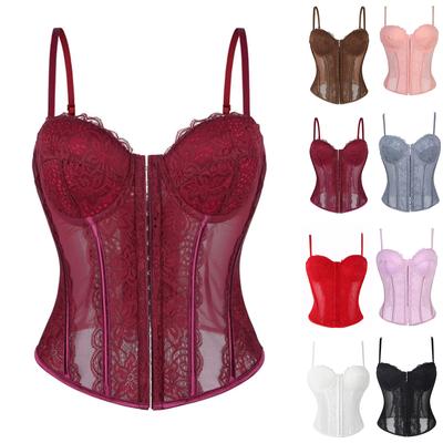 Women's  Sexy LaceBack Zip Corset Top Bustier G-string Body Shapewear