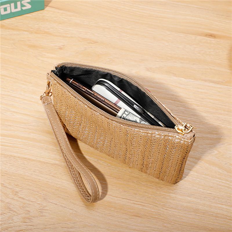 Medium Length Straw Woven Handbag Woven Mobile Phone Zero Wallet