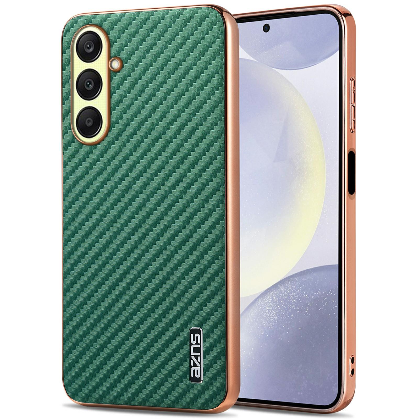 

AZNS For Samsung Galaxy A26 5G Case Electroplating Carbon Fiber Texture PU+TPU Phone Cover Green