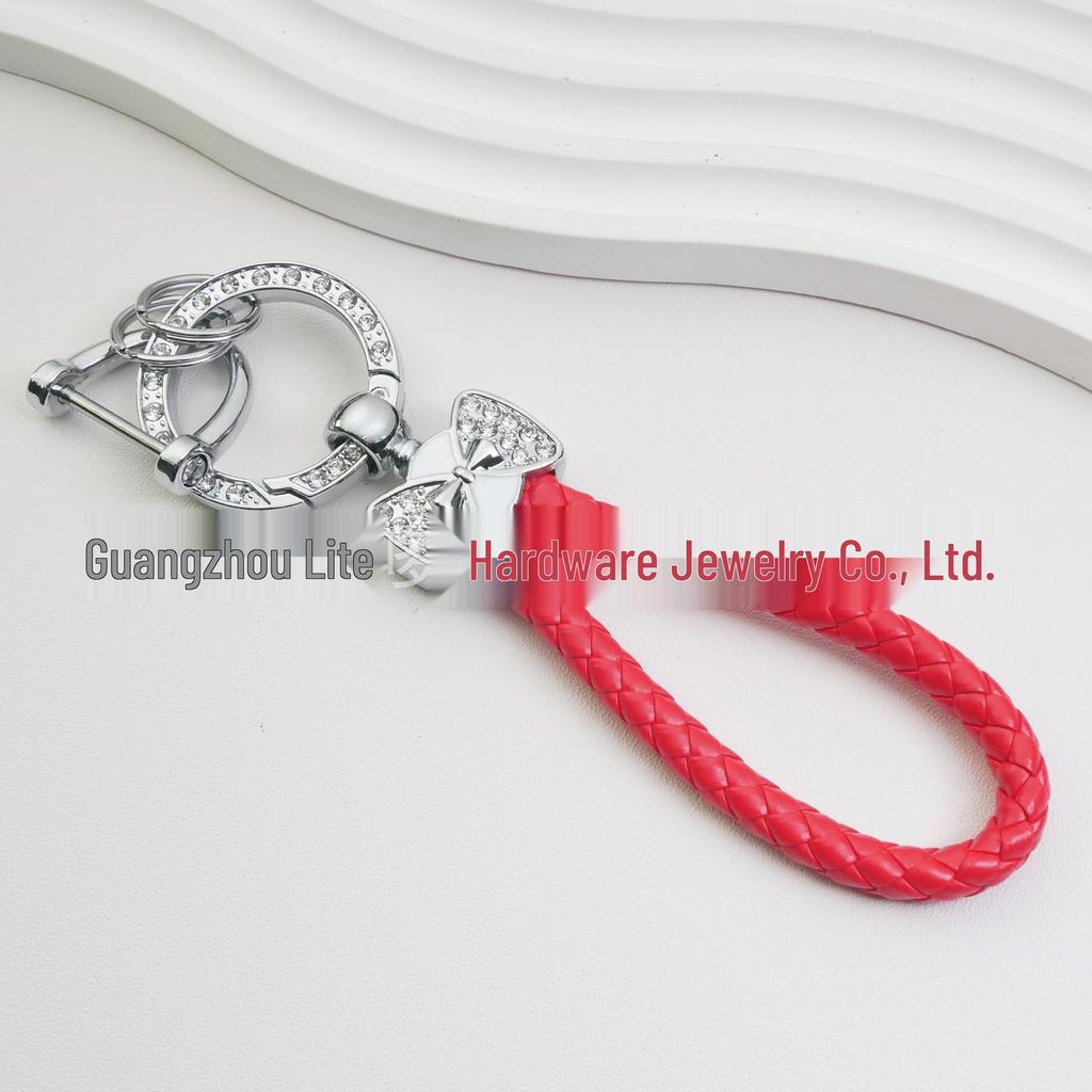 Rhinestone Horseshoe Keychain: Hand-woven Rope with Zinc Alloy Pendant, Anti-Lost Ring, Fashionable Car Key Accessory.