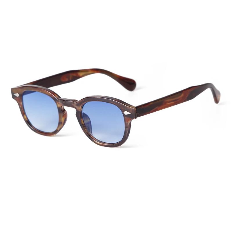 Lunettes de Soleil Rondes Bleues Transparentes Mode UV400 Rétro Rivet Écaille Carré Petit Lunettes de Soleil pour Femmes Hommes
