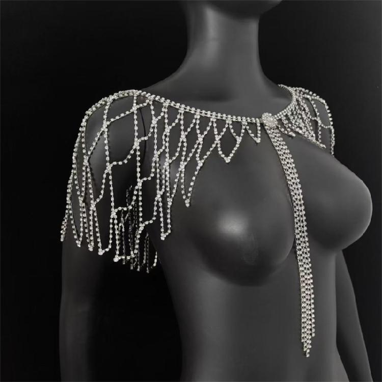 Rhinestones Embellished Fringe Design Shoulder Chain Jewelry For Bride During Wedding Ceremonies Festivities