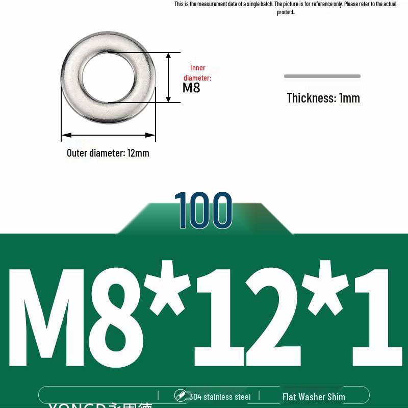 304 Stainless Steel Thickened Flat Washer / Ultra-thin Metal Gasket, Sizes M1.6-M10