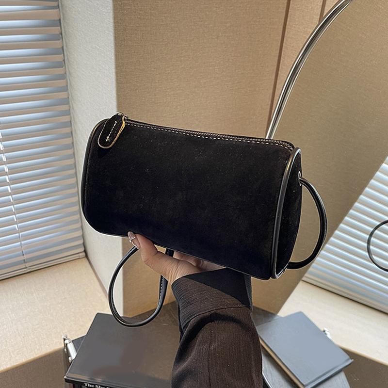 

Модная замшевая цилиндрическая сумка для женщин, осенняя, новая, универсальная, матовая, текстурированная, сумка через плечо, простая, элегантная, сумка через плечо 20x8x11cm