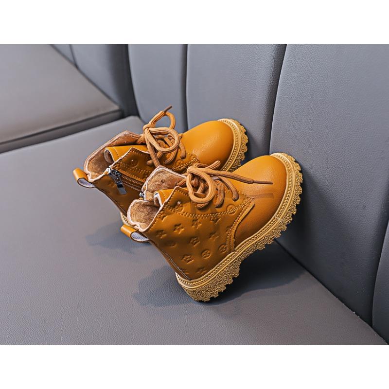Buty Zimowe z Podszewką z Futerka, Skórzane Sznurowane Buty dla Dziewczynek, Drukowane Trapery dla Chłopców, Krótkie Buty dla Maluchów i Dzieci, Design za Kostkę.