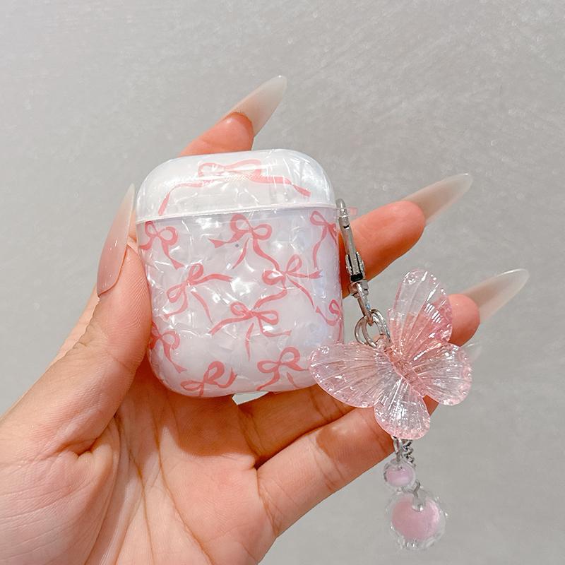 For Airpods 4 3 2 1 Case Cute Glitter Bow knot butterfly Shell pattern Crystal Soft Clear Earphone Cover For Airpods Pro 2 3 Protective