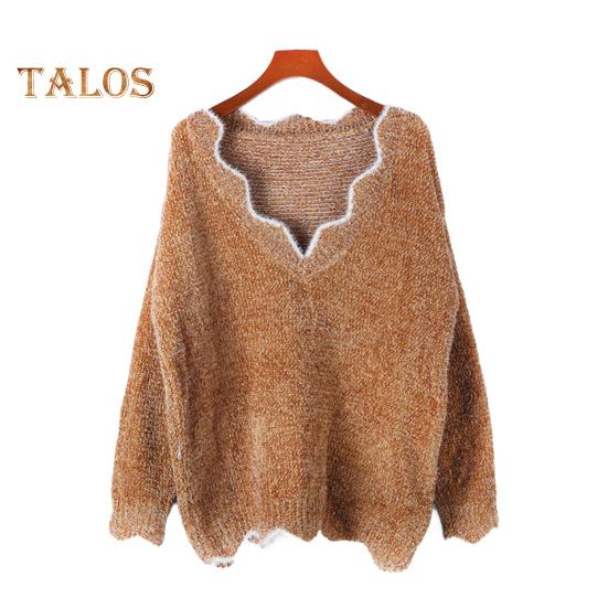 

Женский свитер с длинным рукавом, свободный крой, V-образный вырез, вязаный свитер, женский повседневный джемпер, пуловер, топ для осени и зимы XXL хаки