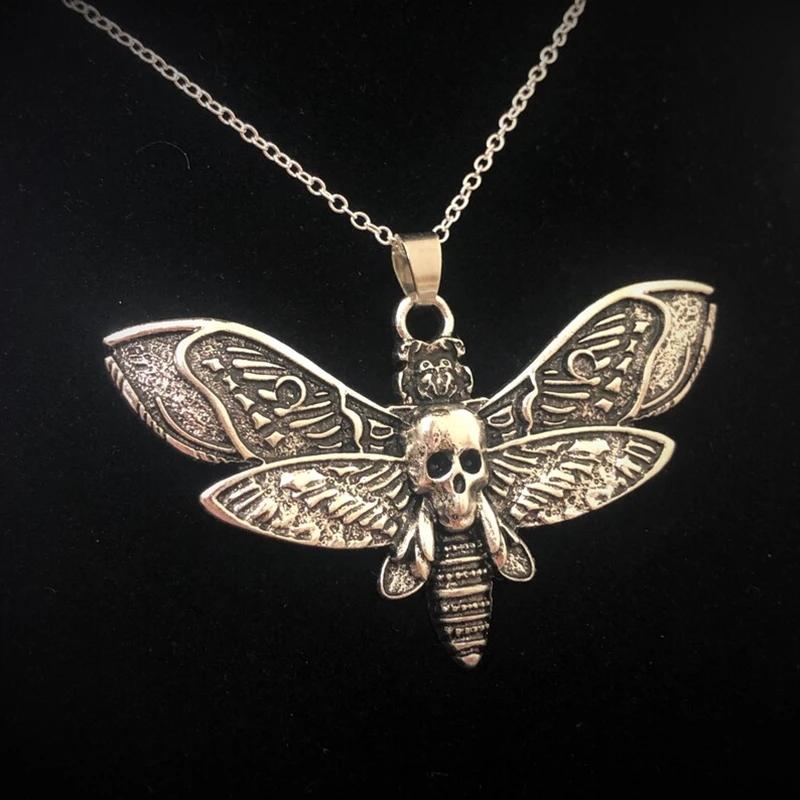 Todesmotte Halskette Anhänger 18 Zoll Kette Totenkopf Gothic Schmetterling Rock Emo Goth Silber 18 Zoll Starke Kette