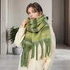 Winter Scarf Cashmere Feel Plush Scarf with Tassel Decoration Thickened Warm Plaid Pattern Winter Long Scarf