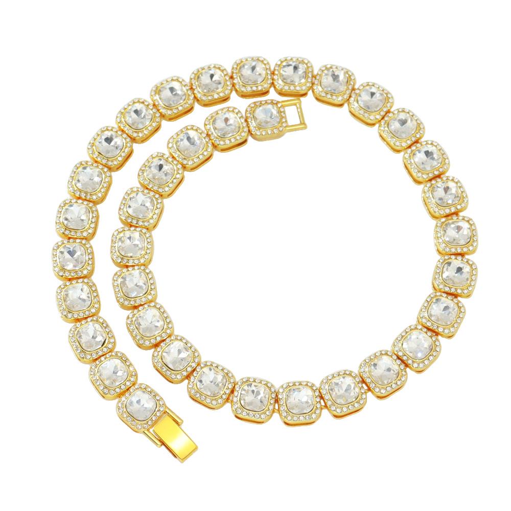 

13mm Rock Candy Full Diamond Clavicle Necklace - Men s Geometric Punk Hip-hop Accessory 7-inch Gold Bracelet