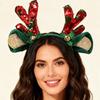 Christmas Sequined Reindeer Antler Bells Hairband Soft Fabric Headpiece For Kids Adults Holiday Party Accessory