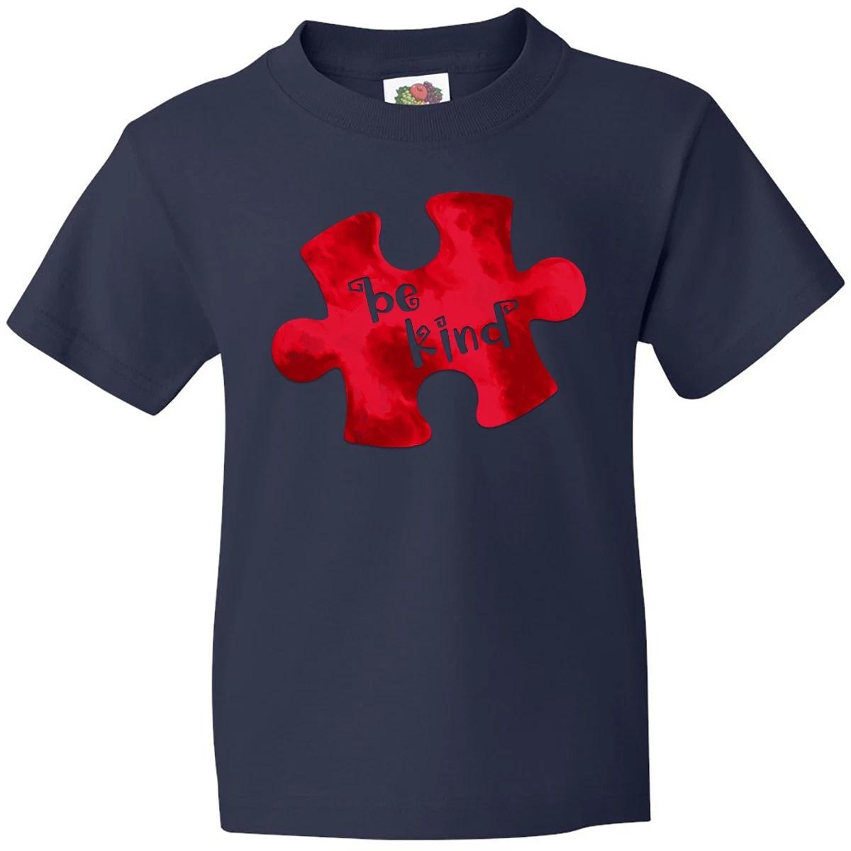 Inktastic Autism Awareness Be Kind Red Puzzle Piece Youth kids boys T-Shirt Dad Brother 140