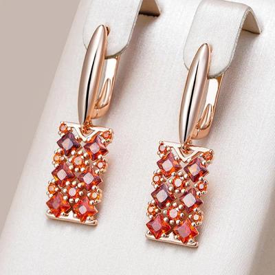 Quadratische, vollständig eingelegte rote Zirkon-Ohrringe für Damen, luxuriöser Vintage-Schmuck
