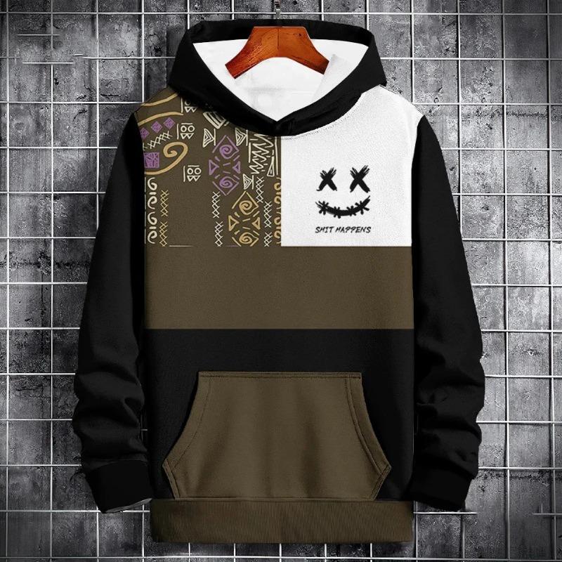 Neues Herren-Kapuzensweatshirt Smile Color Block Muster 3D-Druck Frühling und Herbst Neutral Mode Hip Hop Oversized Hoodie Tops
