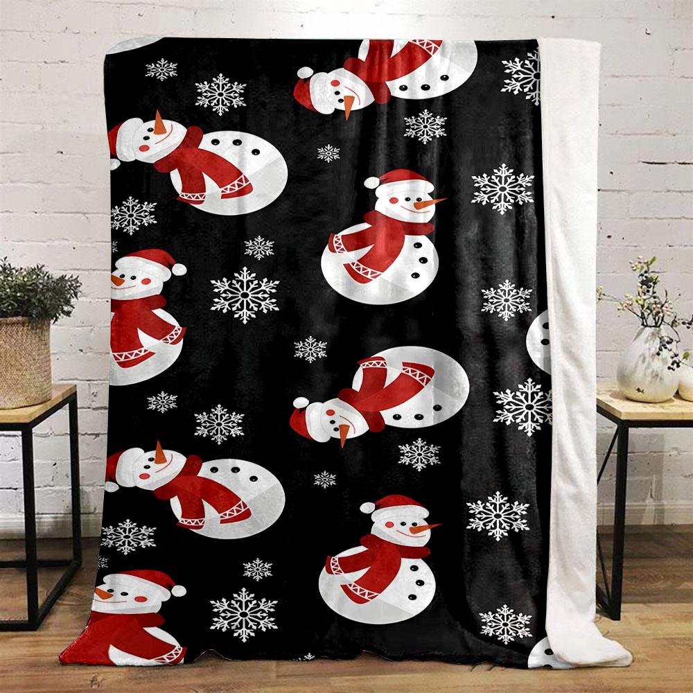 Snowman and Snowflakes on Black Patterned flannel blanket perfect for the bedroom living room, sofa, or a little nap