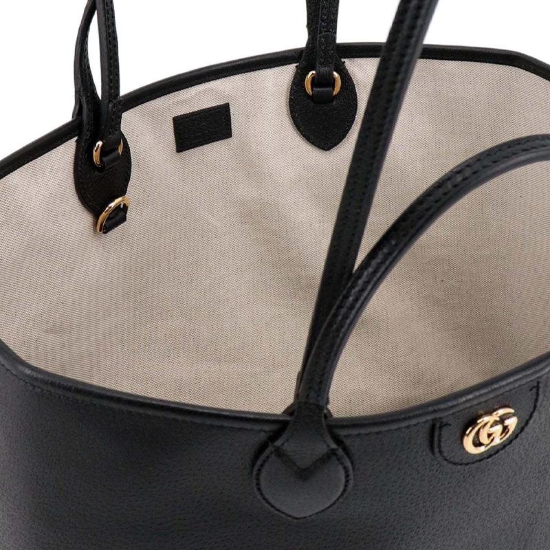 Gucci Ophidia Double G Logo Solid Color Leather Tote Bag Women tote bags Black 739730-DJ20G-1000