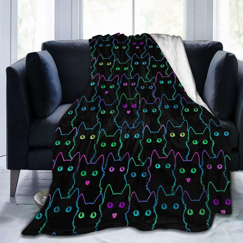 Cute Cat Silhouettes Throw Blanket Soft Warm Anti-Pilling Flannel Fleece Blankets Lightweight for Bed Sofa Couch 80x60 Inch