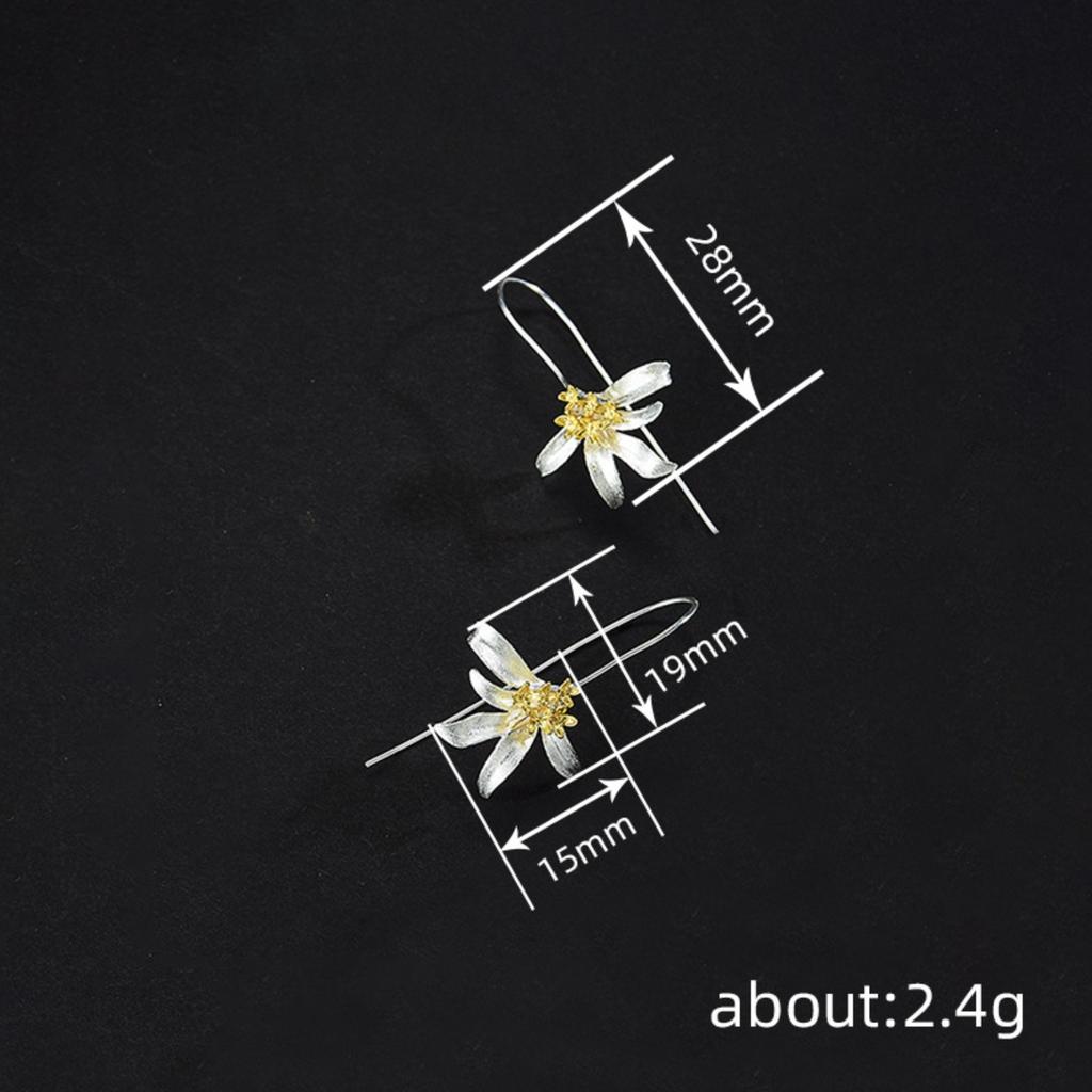 Two Tone Lily Flower Long Threader Drop Earrings Handmade Petal Dangle Ear Rings for Women Elegant Nature Jewelry