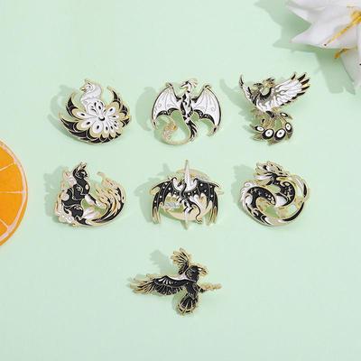 Broche de Dinosaurio Blanco y Negro de Dibujos Animados: Insignia Divertida de Aleación para Ropa y Bolsos