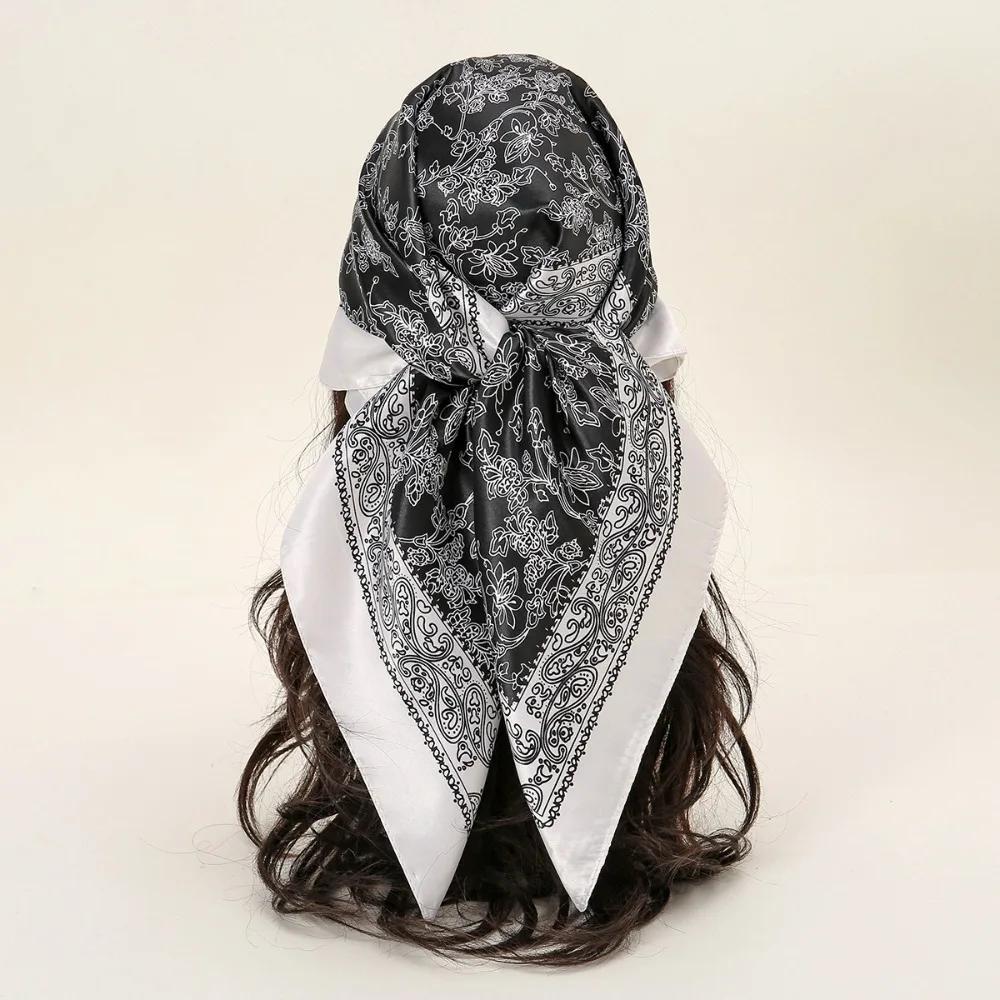 90*90 Cm  Solid Color Cashew Printed Silk Scarf Fashionable Versatile Square Scarf 90 Shawl With Multiple Colors Available