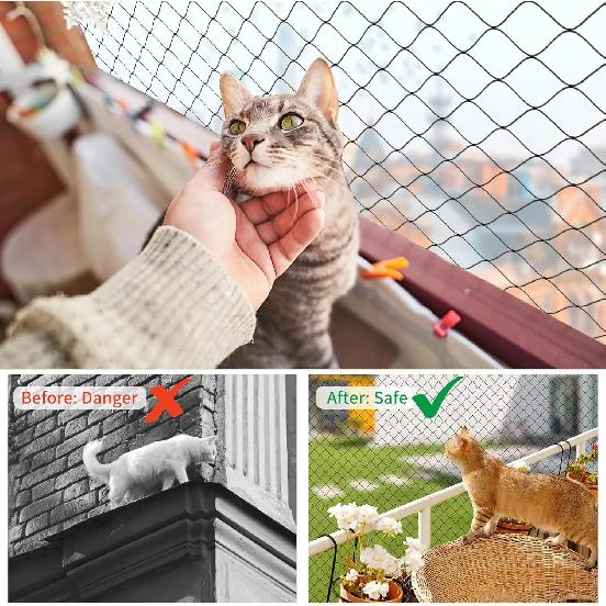 Safety Cat Netting-Cat Anti Fall Netting,Garden Net Anti Bird Net with Wire Reinforce,Bite Resisant Cat Net Fence for Balcony