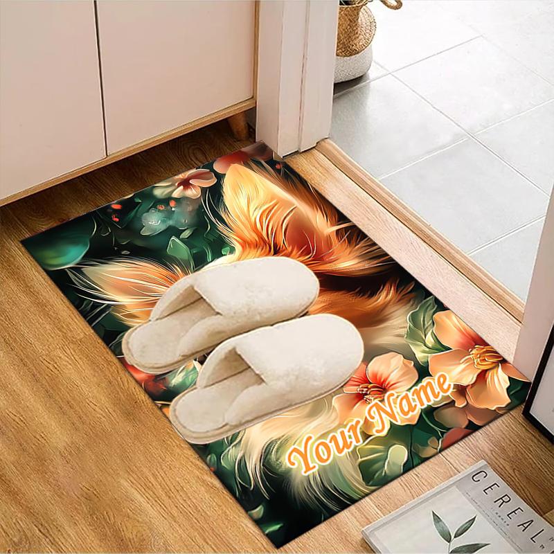 1PC Custom Name Floral Canine Portrait Theme Floor Mat Ideal for Living Room, Game Rooms, Office, Bedroom, Floor Mat Playful Design