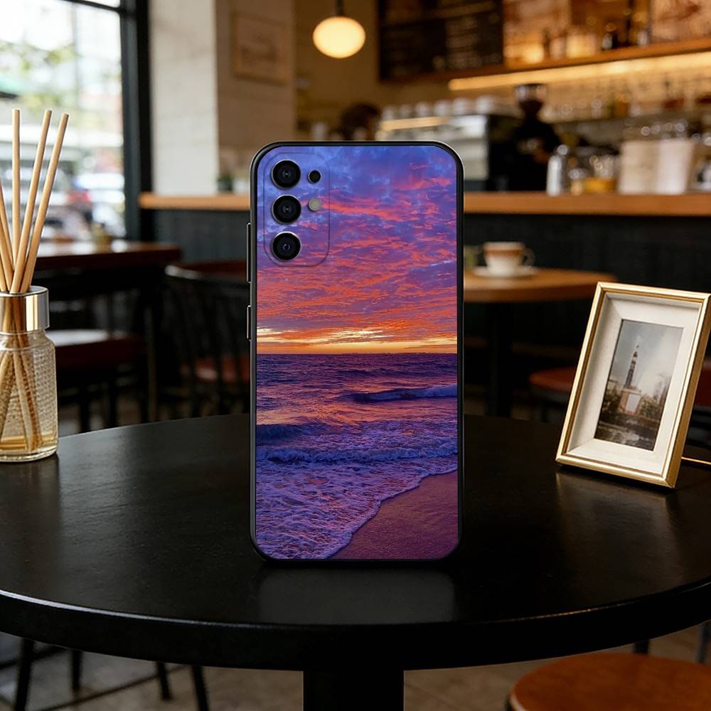 Meeresblick Sonnenuntergang Handyhülle Schwarzes Silikon Weich Für Samsung S25,S24,S21,S22,S23,S30,Ultra,S20,Plus,Fe,Lite