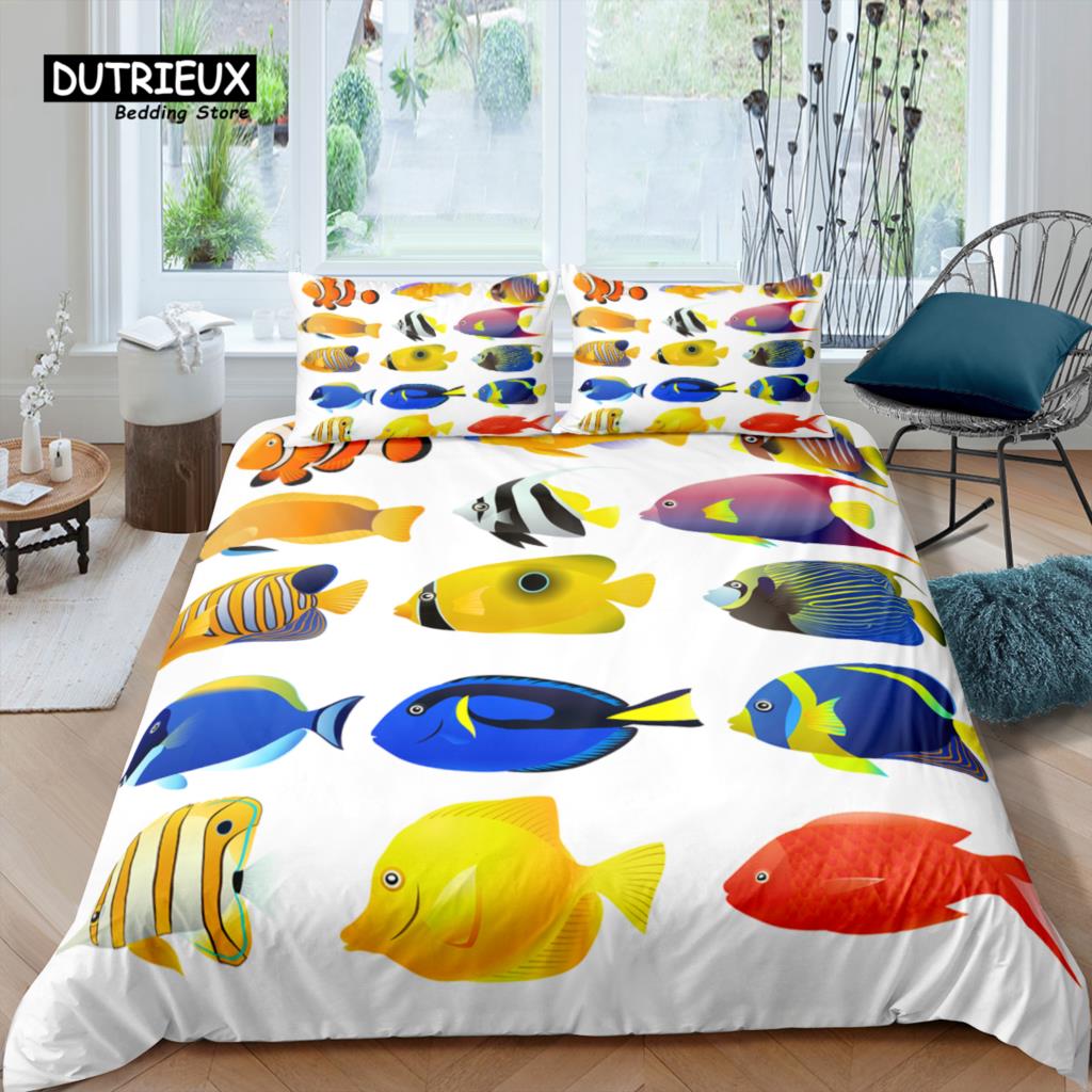 Home Living Luxury 3D Fish Bedding Set Tropical Fish Duvet Cover Pillowcase Queen and King EU/US/AU/UK Size Comforter Bedding