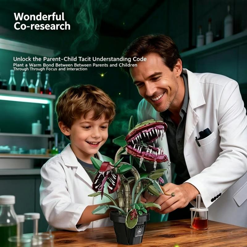 Venus Flytrap Building Blocks, Carnivorous Plant Model Kit with Movable Mouth & Tendrils, Creative Bonsai Bricks for Home Decor
