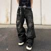 American high street niche design sense super fire ripped pants summer new ins dark wind denim wide-leg pants