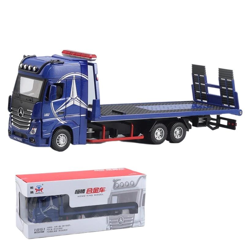 

1/24 Scale Large Benz 1851 Flatbed Trailer Alloy Model Car Diecast Vehicle Collection Simulation Sound and Light Toys Gifts For Kids синий