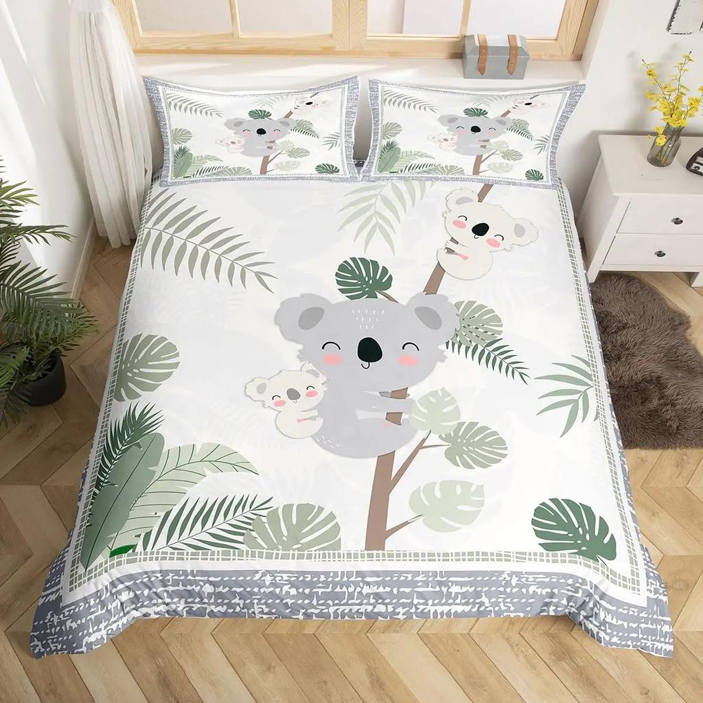 Housse de couette koala mignon dessin animé femmes enfants filles adolescents cadeaux chauds décoration de chambre fleurs roses thème animal dessin animé literie Queen King