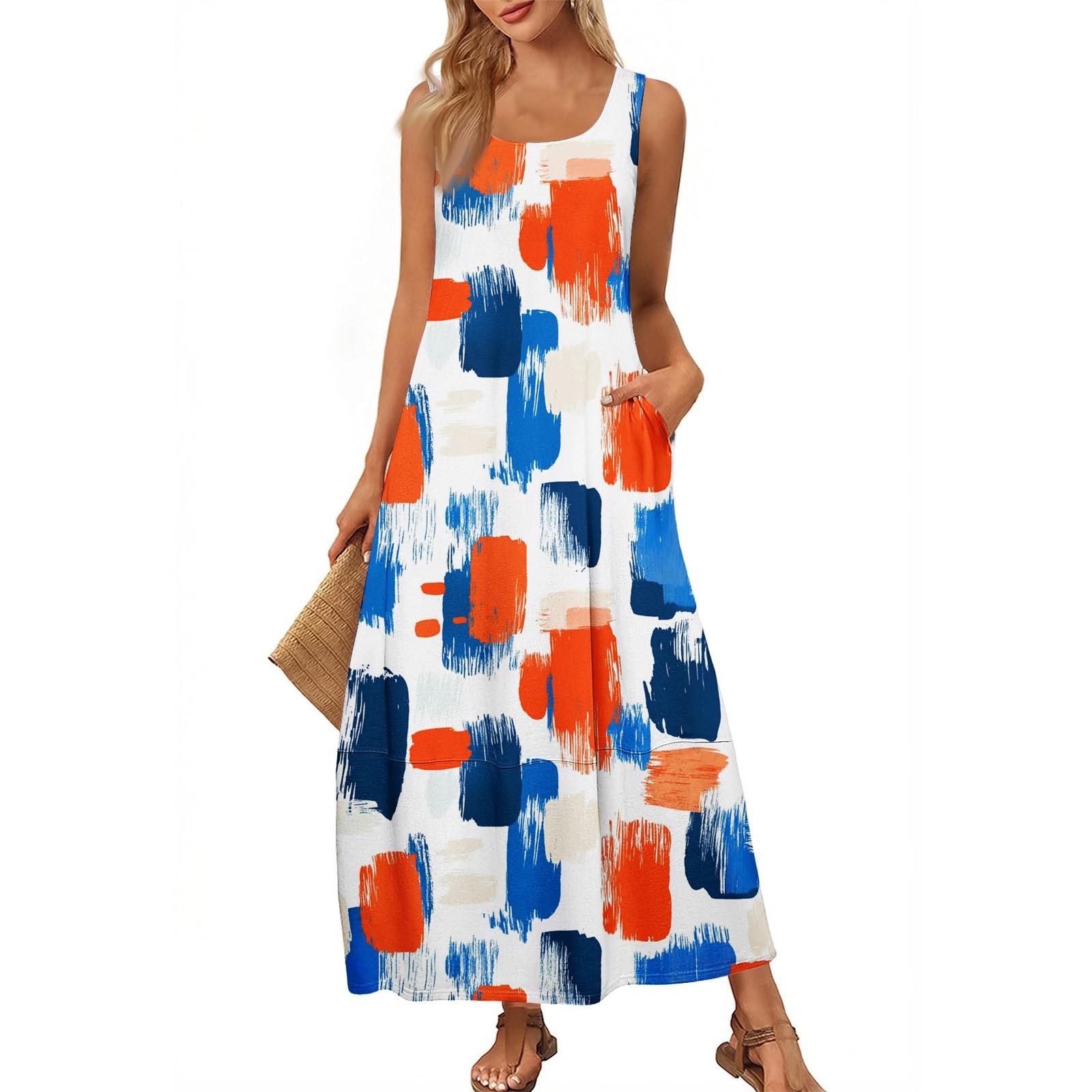 

Женский повседневный длинный сарафан, летнее пляжное платье, круглый вырез, без рукавов, свободный сарафан XL небесно-голубой