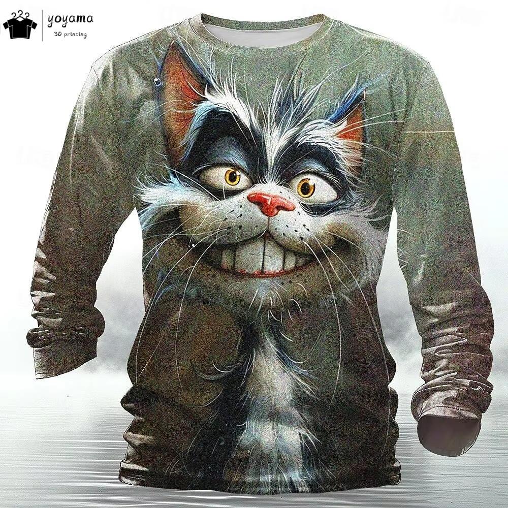 Funny Chicken Pattern Men Long Sleeved T-Shirt 3D Print Autumn Loose-Fitting Men's Clothing Casual Fashionable O-Neck Men's Top