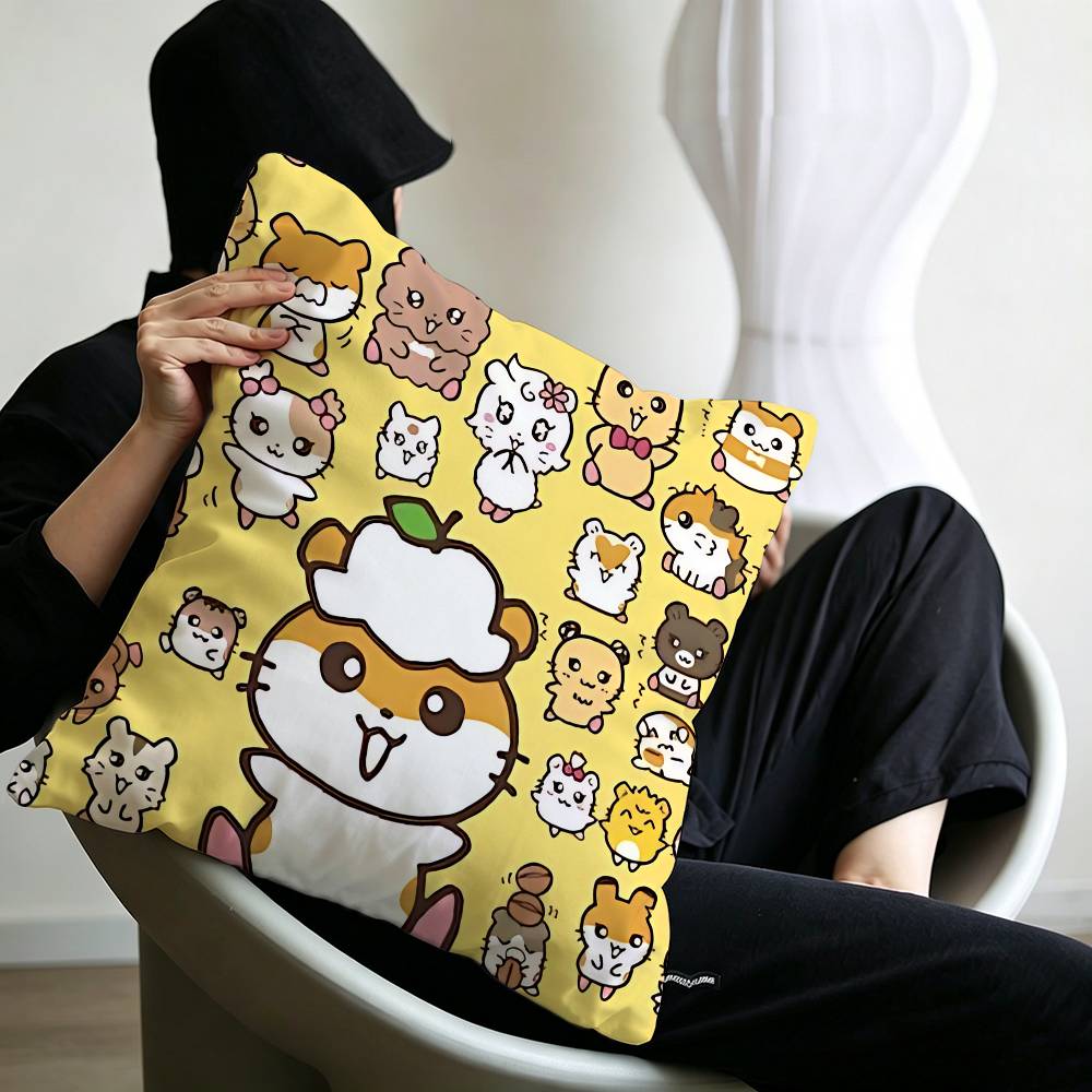 Cute Anime H-Hamtaro Cushion Cover Pillowcase Upholstery Sofa Throw Pillow Home Decor Pillowcas
