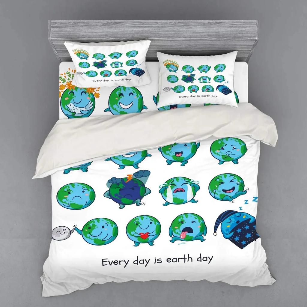 Humor Bettbezug-Set, Viele Emoticons Verschiedene Ausdrücke Alien Erbrechen Verprügelt Verliebt Vampir, Bettwäscheset King Size, Gelb