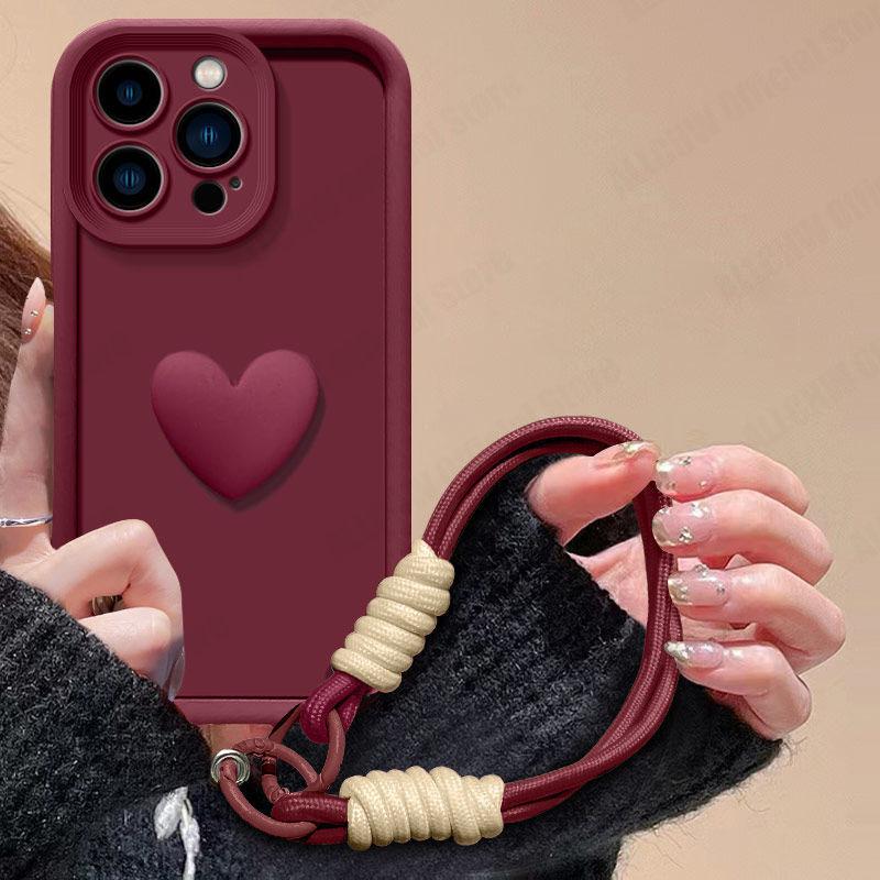 For Oppo Reno12 F Case OPPO Reno 12F 5G CPH2637 Phone Case Love Heart Hnad Strap Back Cover