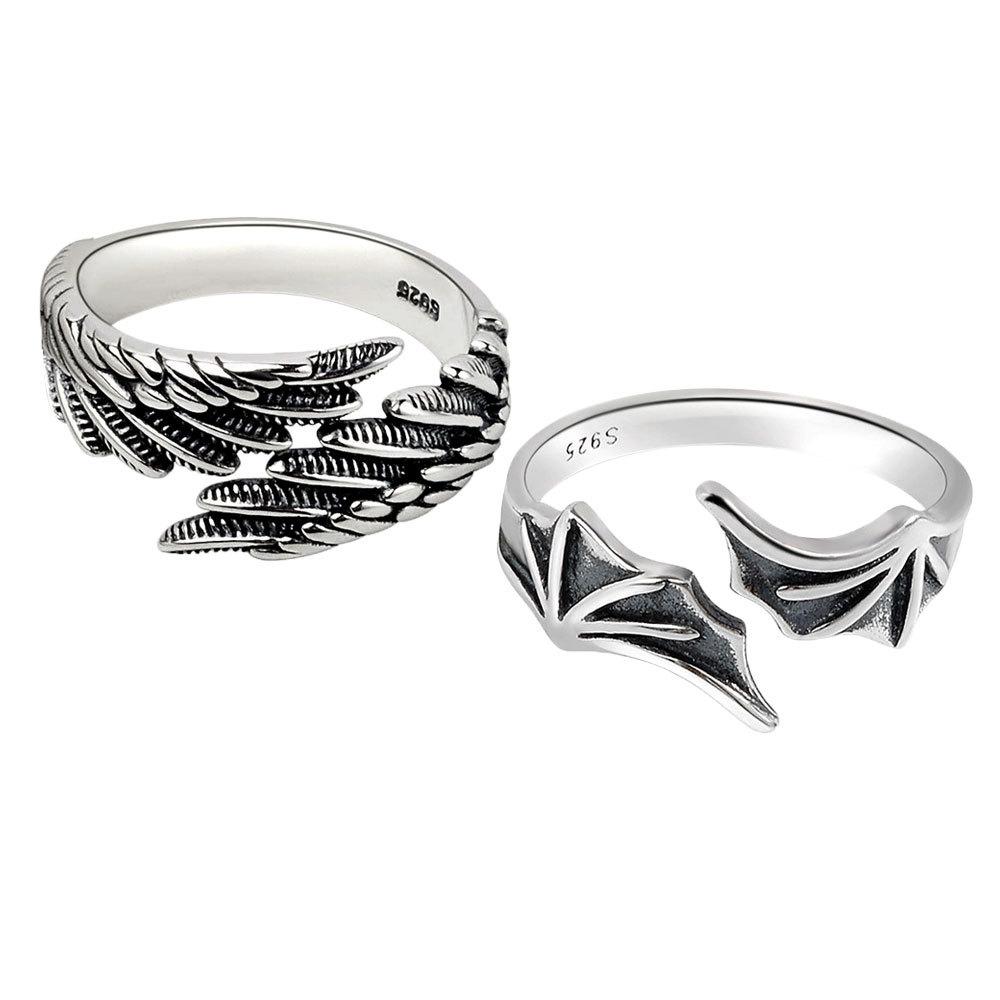 Vintage Angel And Devil Wing Couple Rings Personalized Open Design Matching Bands For Men And Women Jewelry