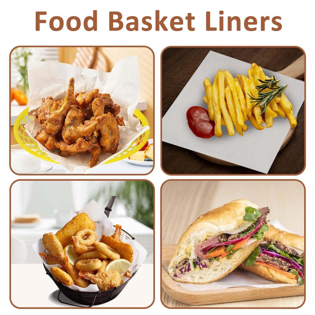 100 Count Pre-Cut Wax Paper Sheets, White 12x12" Natural Kraft Parchment Paper Sheets for Food Basket Liners