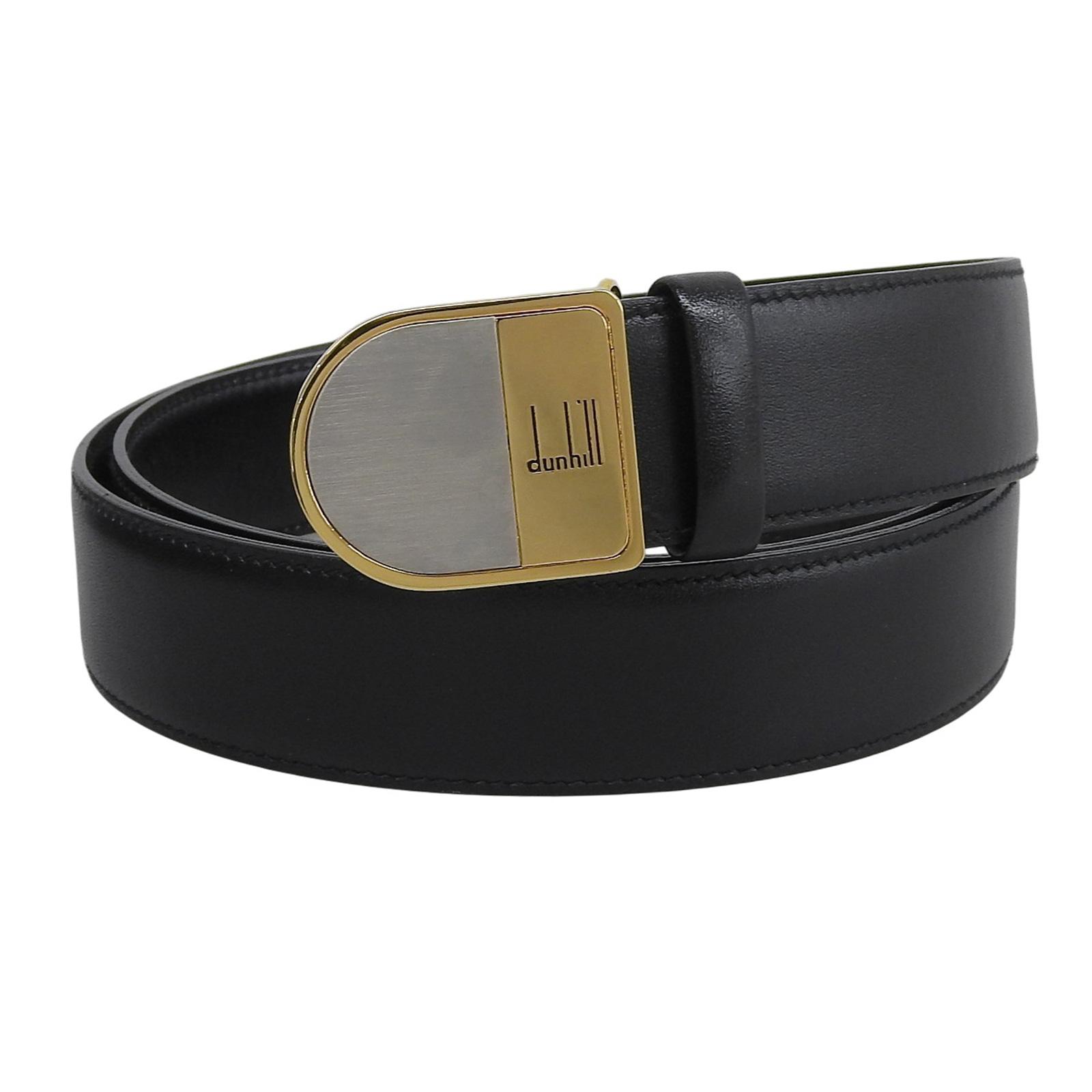Great Dunhill belt logo buckle leather black mens Used