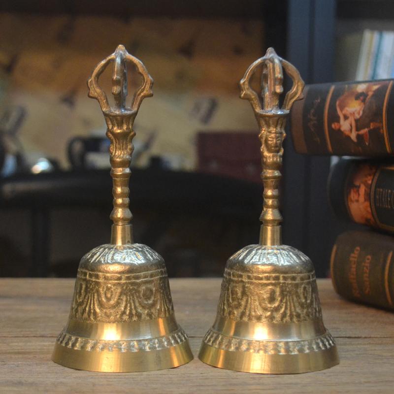 Brass Bells Retro Wind Chimes Tibetan Meditation Hand Bell Sound Healing Buddhist Decoration Children'S Percussion Instruments