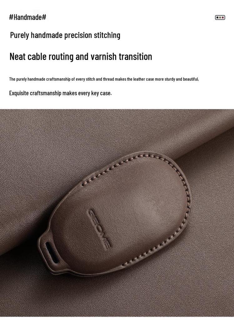 Geely Xingyuan 2025 Youth Edition Key Case - Chestnut Brown Genuine Leather for New Energy Vehicles