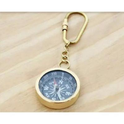 Lot of 10 Vintage Compass Keychain Gold Color Shiny Brass Finish Antique Look